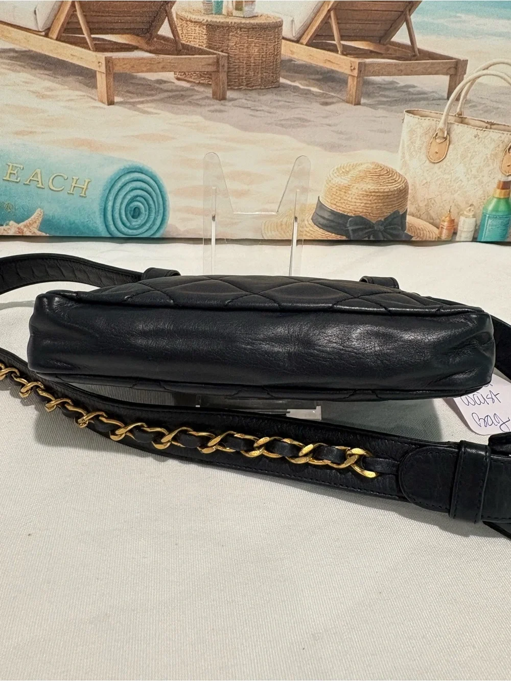 Authentic Chanel Navy Matelassé leather Belt Bag w Certificate of Authenticity